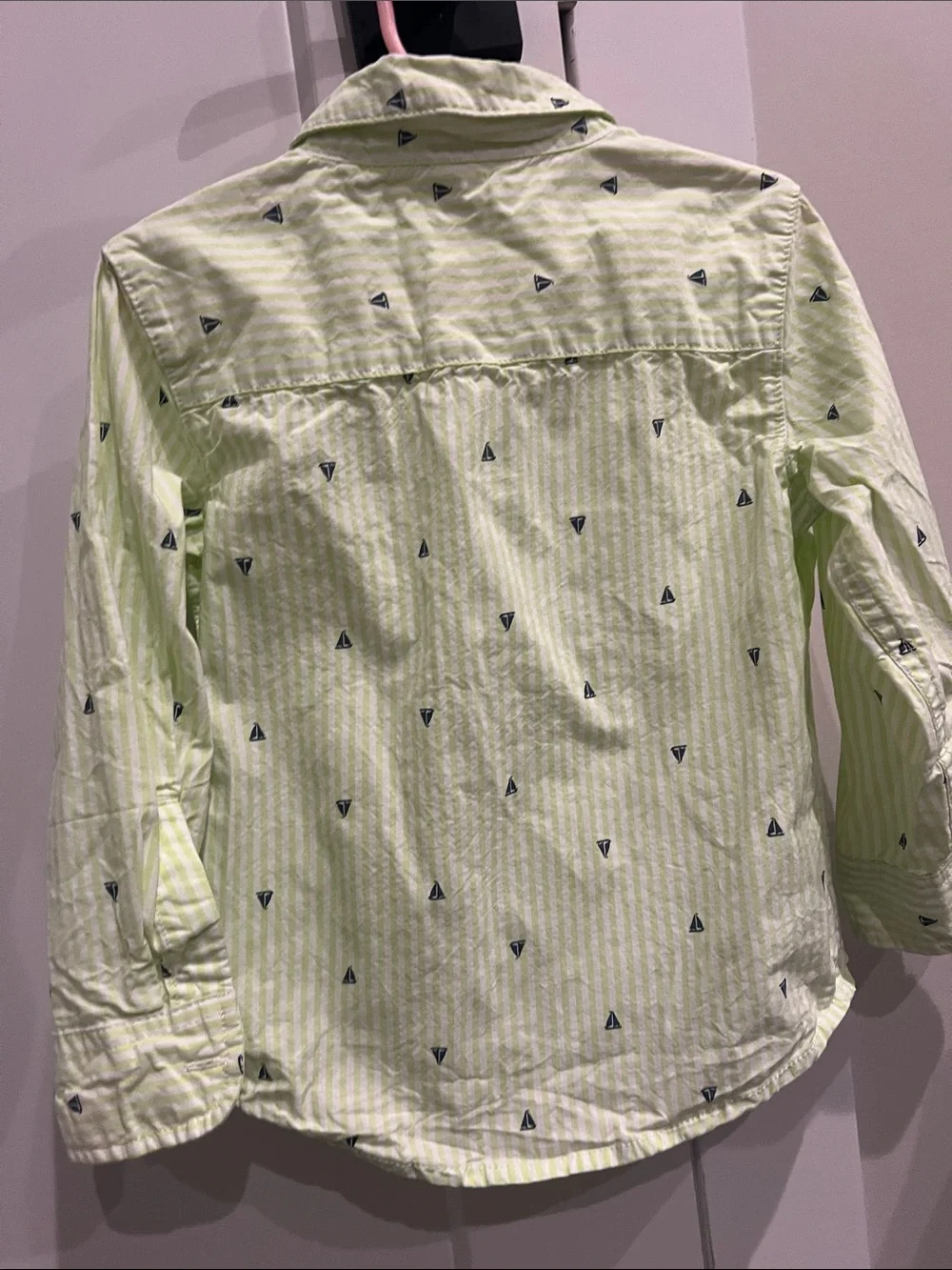 Carter's Pale Green Striped Button-Down Shirt with Navy Sailboat Print